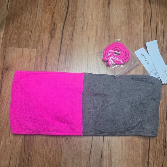 PilyQ Acai Reef Bikini Pink Gray Bandeau Top Size D Bottoms Size Small Swimwear - Picture 2 of 8